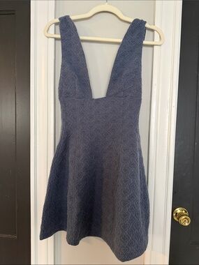 WeWoreWhat Textured Deep V Skater Dress - Blue Gray